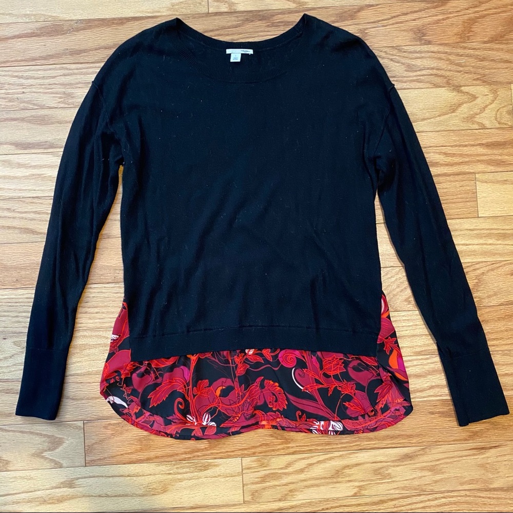 Sweater with faux blouse bottom & buttons on back